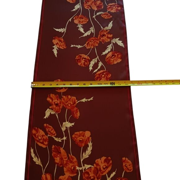 Anne Klein Silk Poppy Flowers Floral Scarf Brown Dark Red Cream Oblong 14" x 58" - Picture 14 of 15